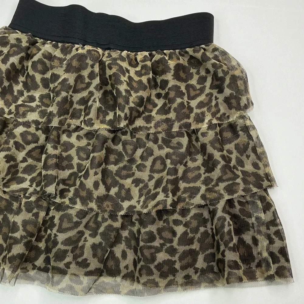 The Children's Place Brown Leopard Print Skirt Girls 10/12 Tiered Mesh Elastic